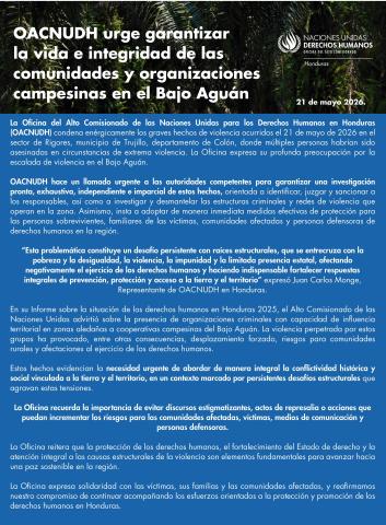 OACNUDH urge garantizar la vida e integridad de las comunidades