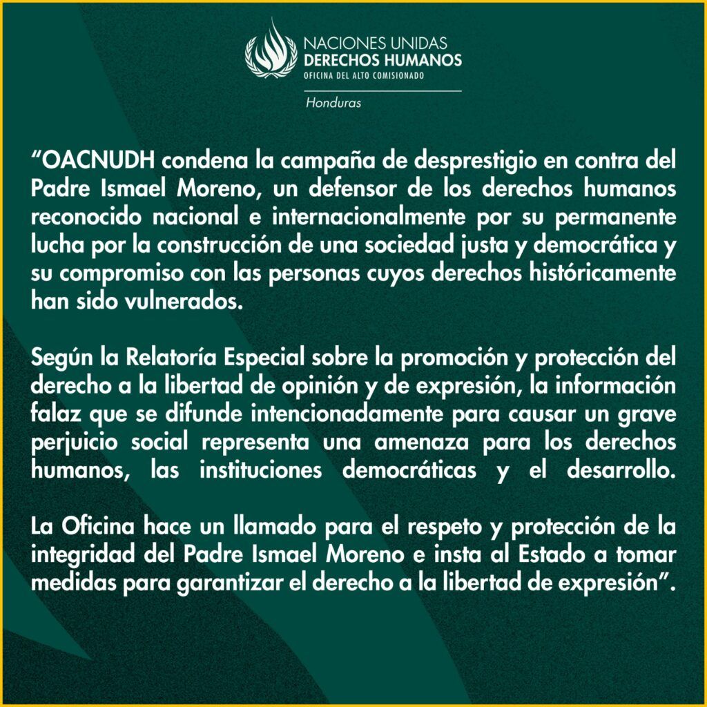 11 de mayo de 2023 - OACNUDH expresa preocupación por el hostigamiento y la campaña de desinformación recientes en contra del Padre Ismael Moreno y ERIC